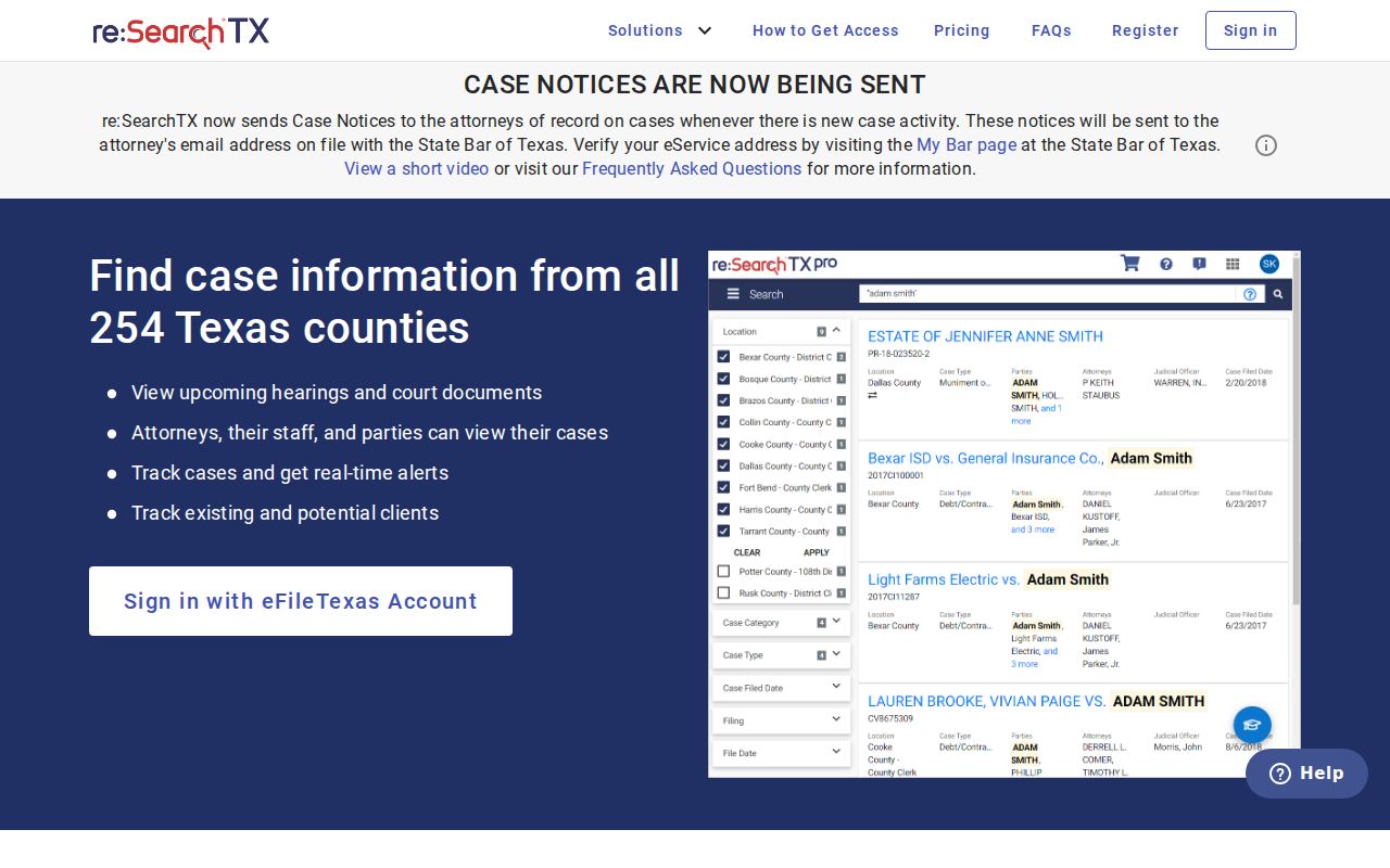Official re:SearchTX access screen captured during Washington County research