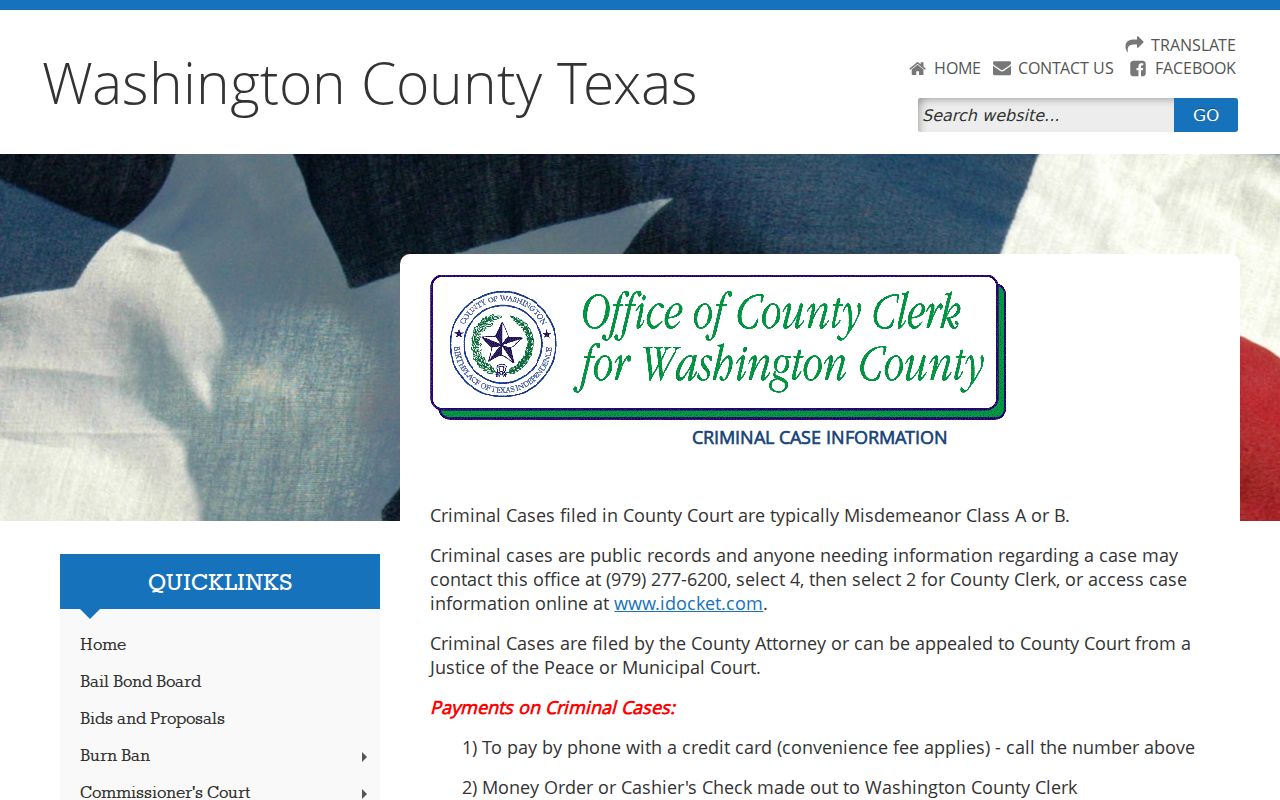 Washington County criminal docket search and County Court information