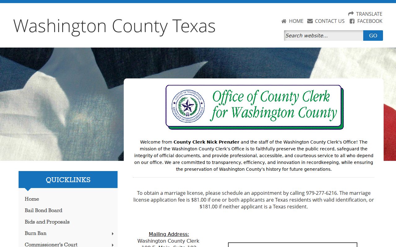 Washington County court docket County Clerk records page