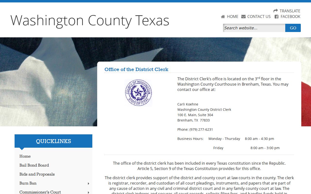 Washington County court docket District Clerk page and iDocket access